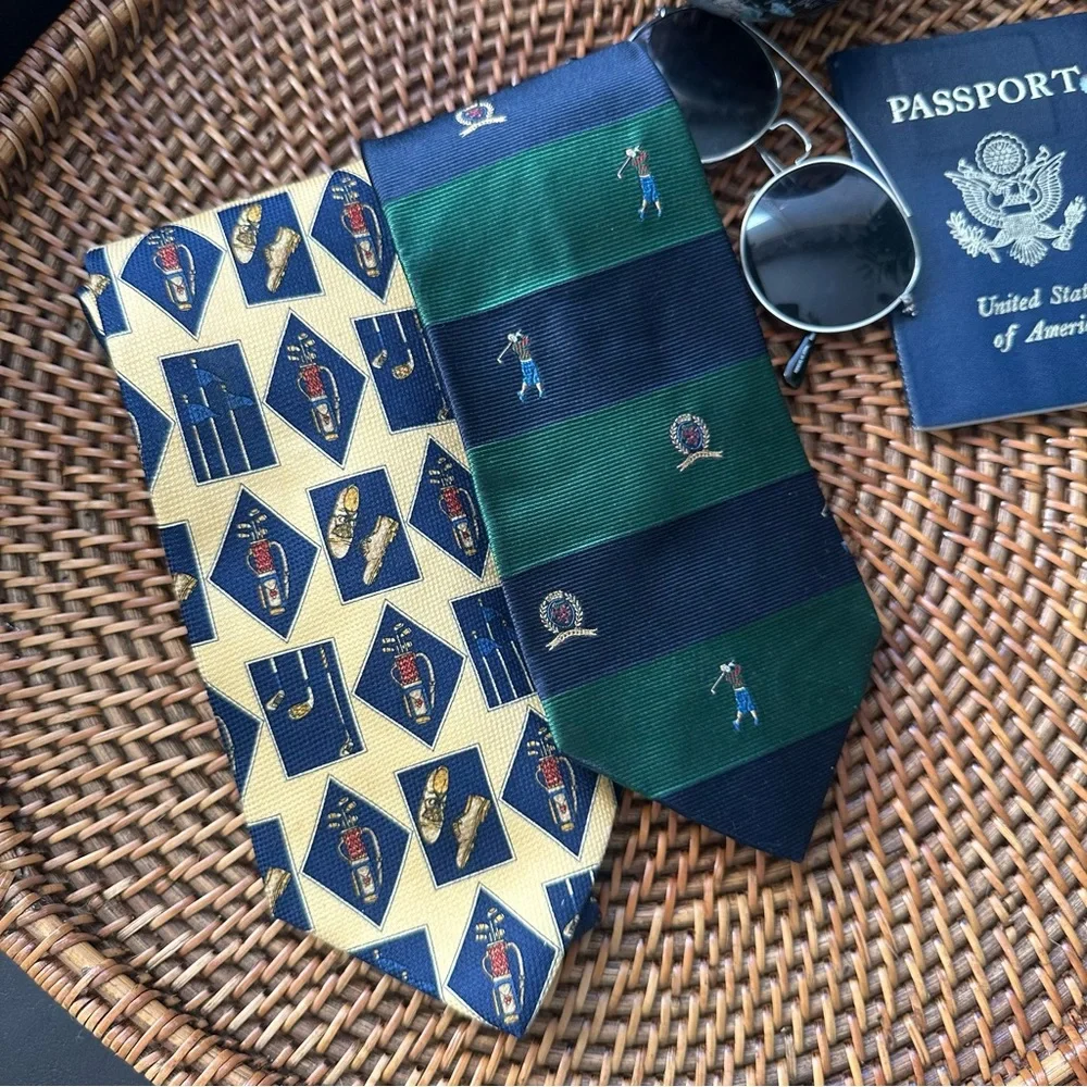 TOMMY HILFIGER Set of 2 Vintage Italian Silk Golf Theme Neckties